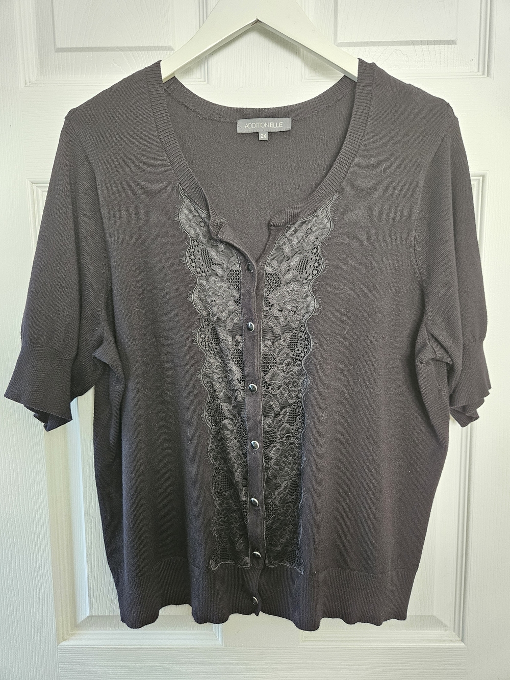 Addition Elle Black Lace-Trim Button Front Cardigan - 2X